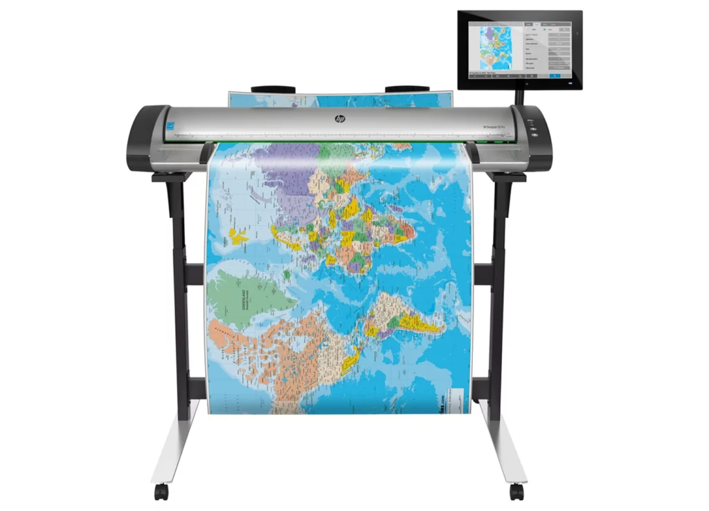 Scanner CIS haute performance, intégration transparente avec les imprimantes HP PageWide XL et HP DesignJet. Ecran tactile pour la prévisualisation et l’optimisation des images, montage après numérisation avec le logiciel HP SmartStream.